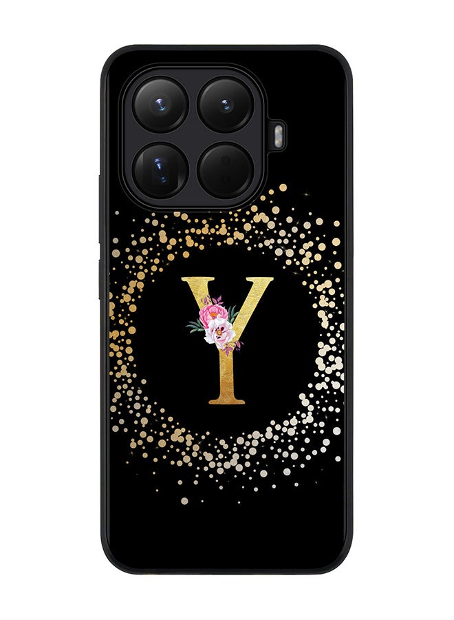 For Xiaomi 15T Pro Case,Slim fit Camera Protection, Shockproof Thin Phone cover  - Custom Monogram Floral - Y ( Black )